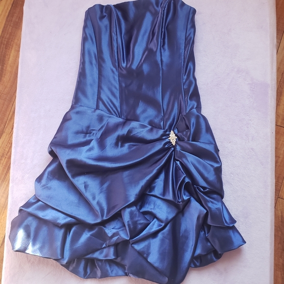 Jessica McClintock Gunne Sax 00s Blue strapless party dress sz 3 new years - Picture 4 of 13